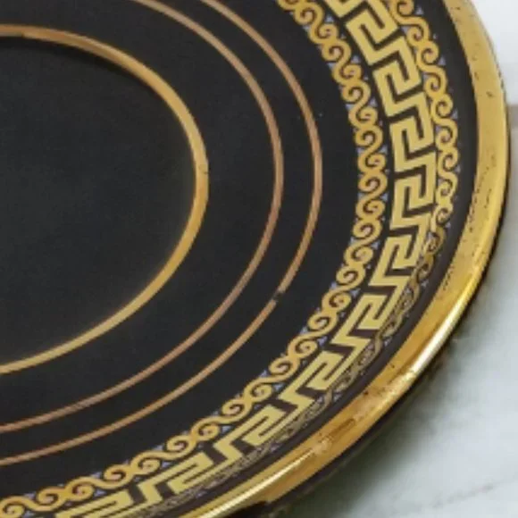 Black & Gold Miniature  Plates Greek Key by Portmeirion 2-Pcs Set 1960s - Picture 7 of 9